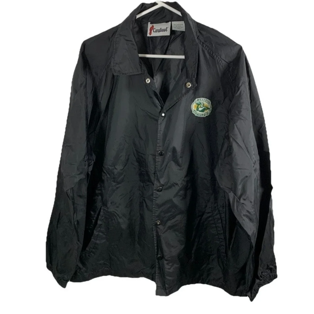 Vintage Cardinal Green Bay Packers Jacket Windbreaker Lambeau Black Snaps Men XL